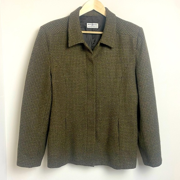 Vintage Barry Bricken Brown Plaid Wool Blazer 16 Plus Button Up Classic Preppy - Picture 5 of 14